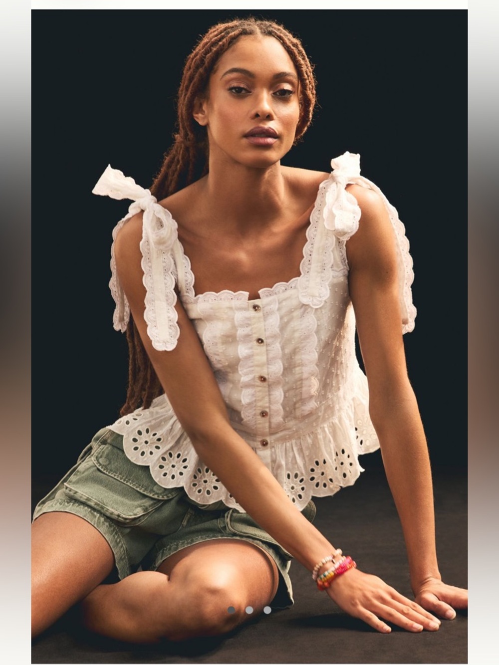 Farm Rio Eyelet Tie Shoulder Top xxs